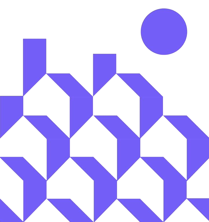 Ein geometrisches Muster aus miteinander verbundenen violetten Formen, das an das Branding des Immobilienmaklers Konrad Mungenast erinnert, weist einen auffälligen violetten Kreis in der oberen rechten Ecke auf weißem Hintergrund auf.